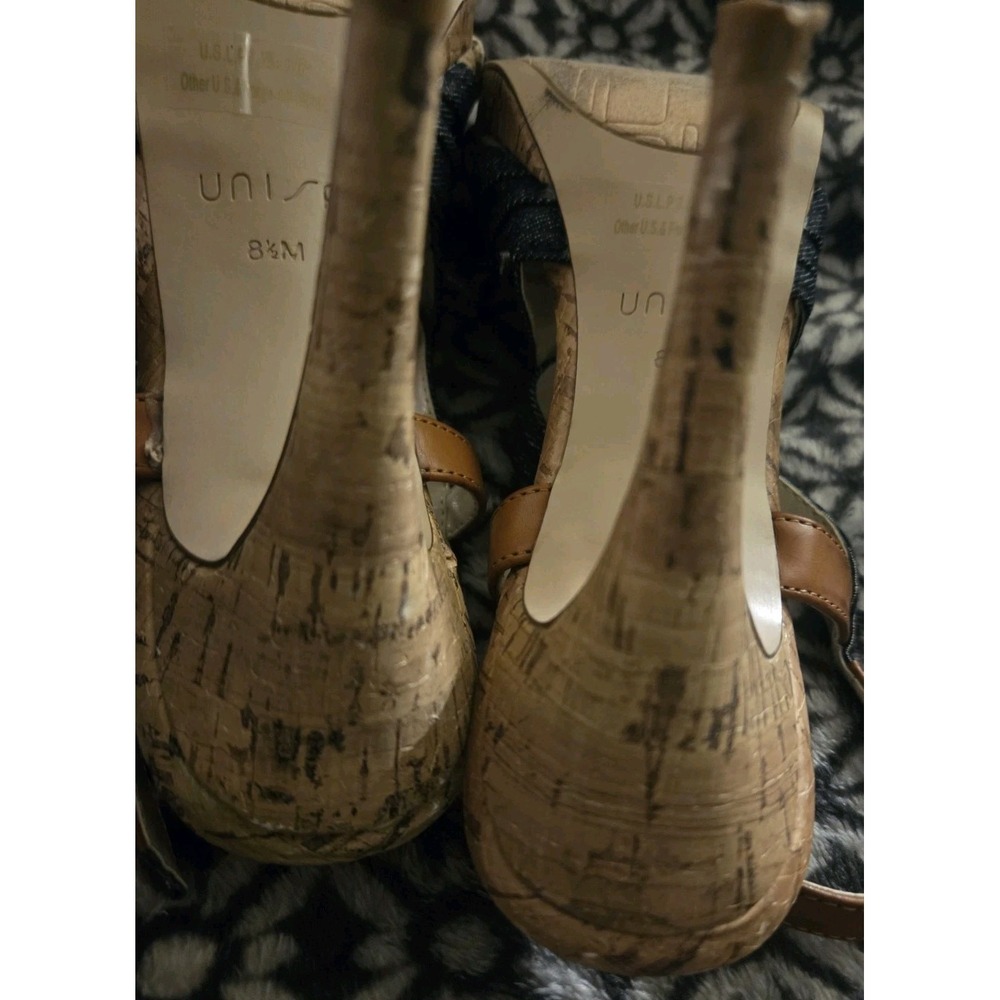 Unisa Women's Denim Cork Slingback Heels Sandals Size 8.5M Crisscross Straps Tan - Picture 4 of 7